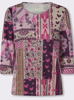 3/4-Arm-Shirt in Patchwork-Optik