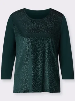 3/4-Arm-Shirt in Samt-Optik