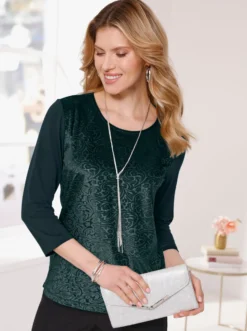 3/4-Arm-Shirt in Samt-Optik