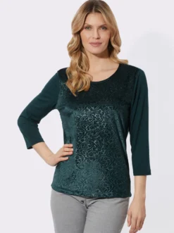 3/4-Arm-Shirt in Samt-Optik