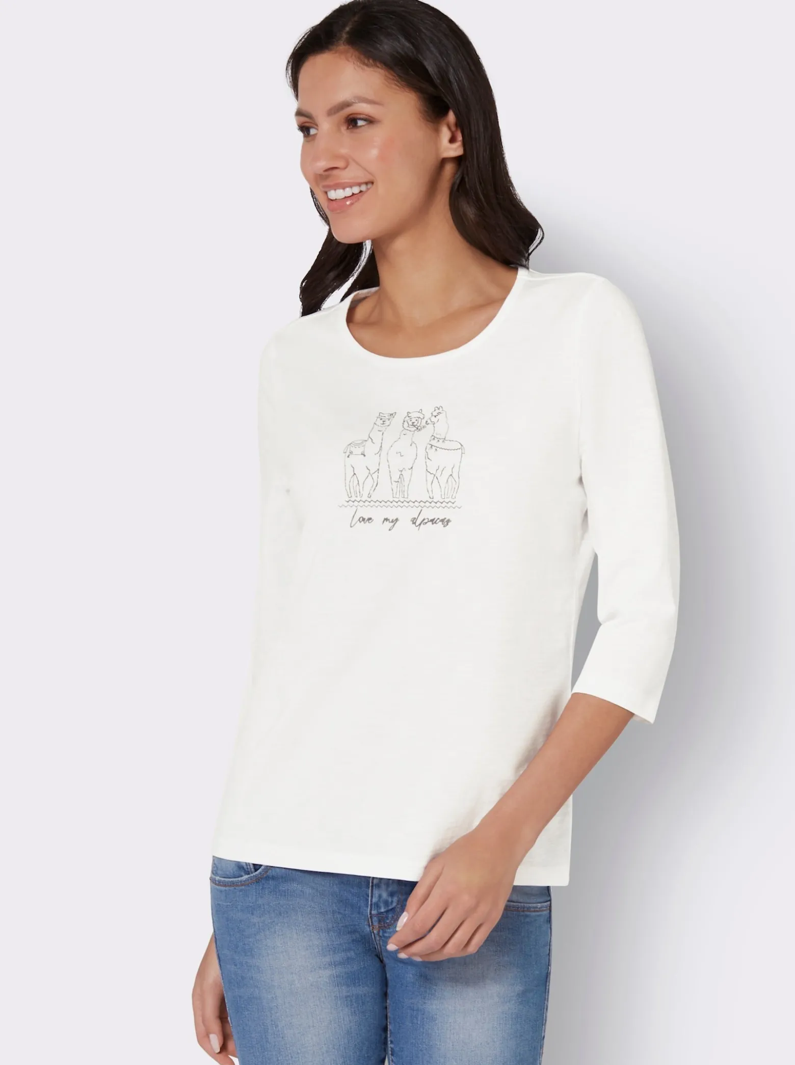 3/4-Arm-Shirt mit Alpaka-Druck