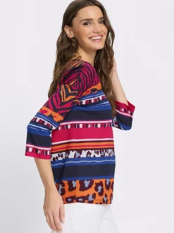 3/4-Arm-Shirt mit Animal-Streifen-Muster