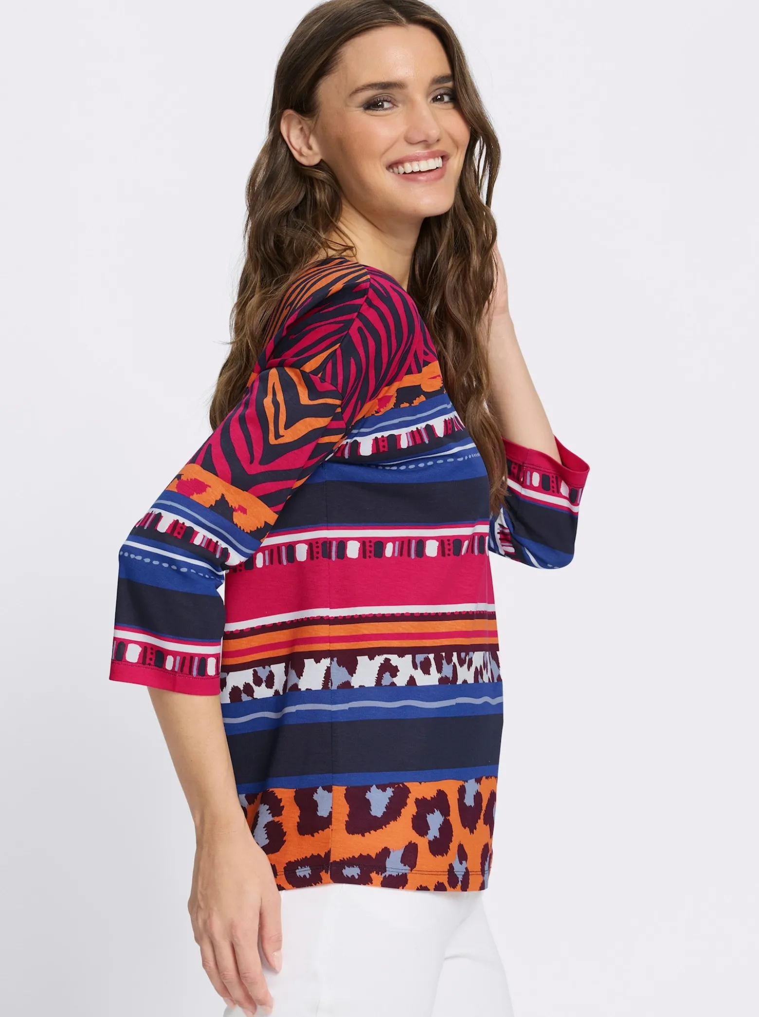 3/4-Arm-Shirt mit Animal-Streifen-Muster