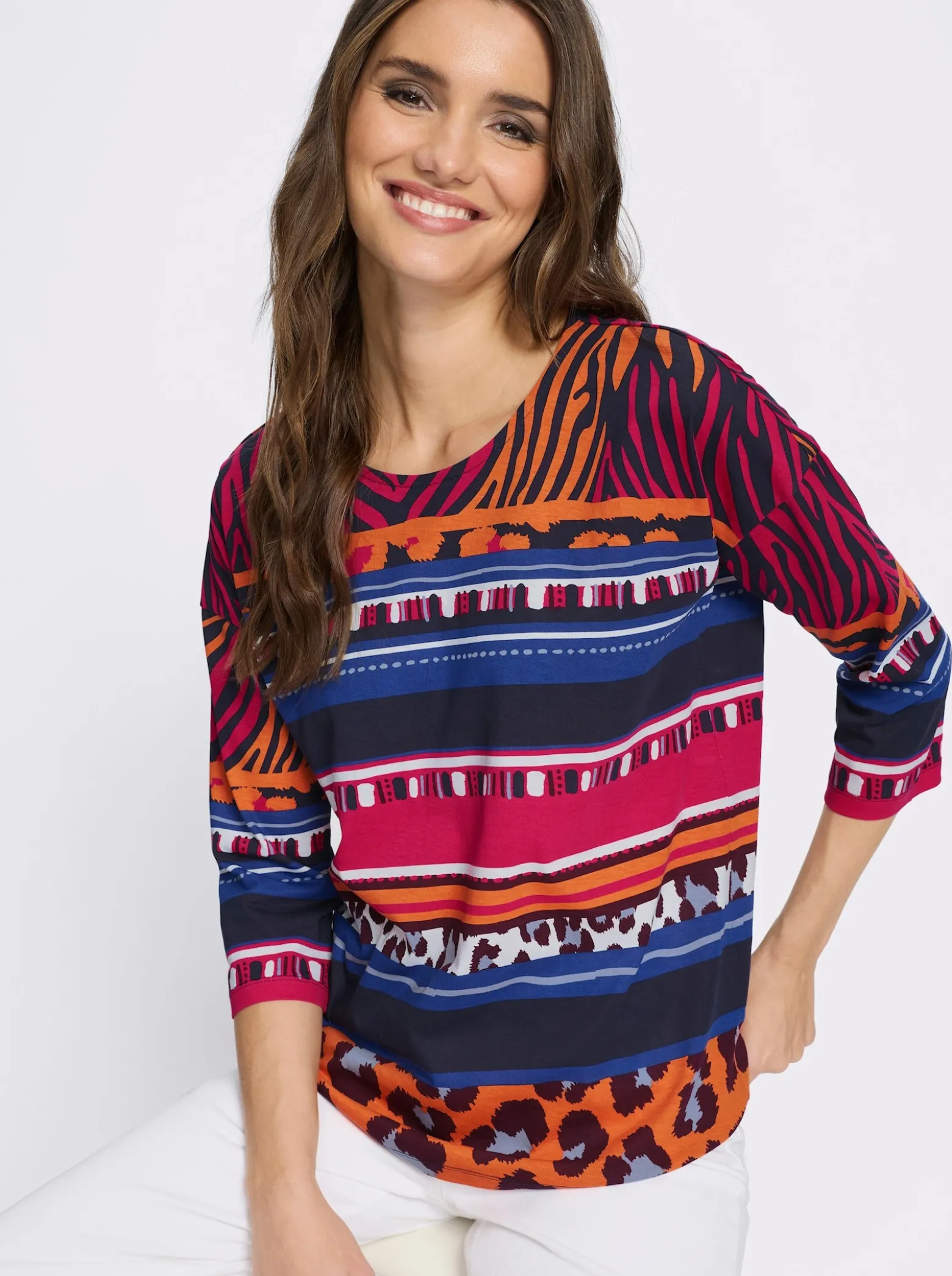 3/4-Arm-Shirt mit Animal-Streifen-Muster