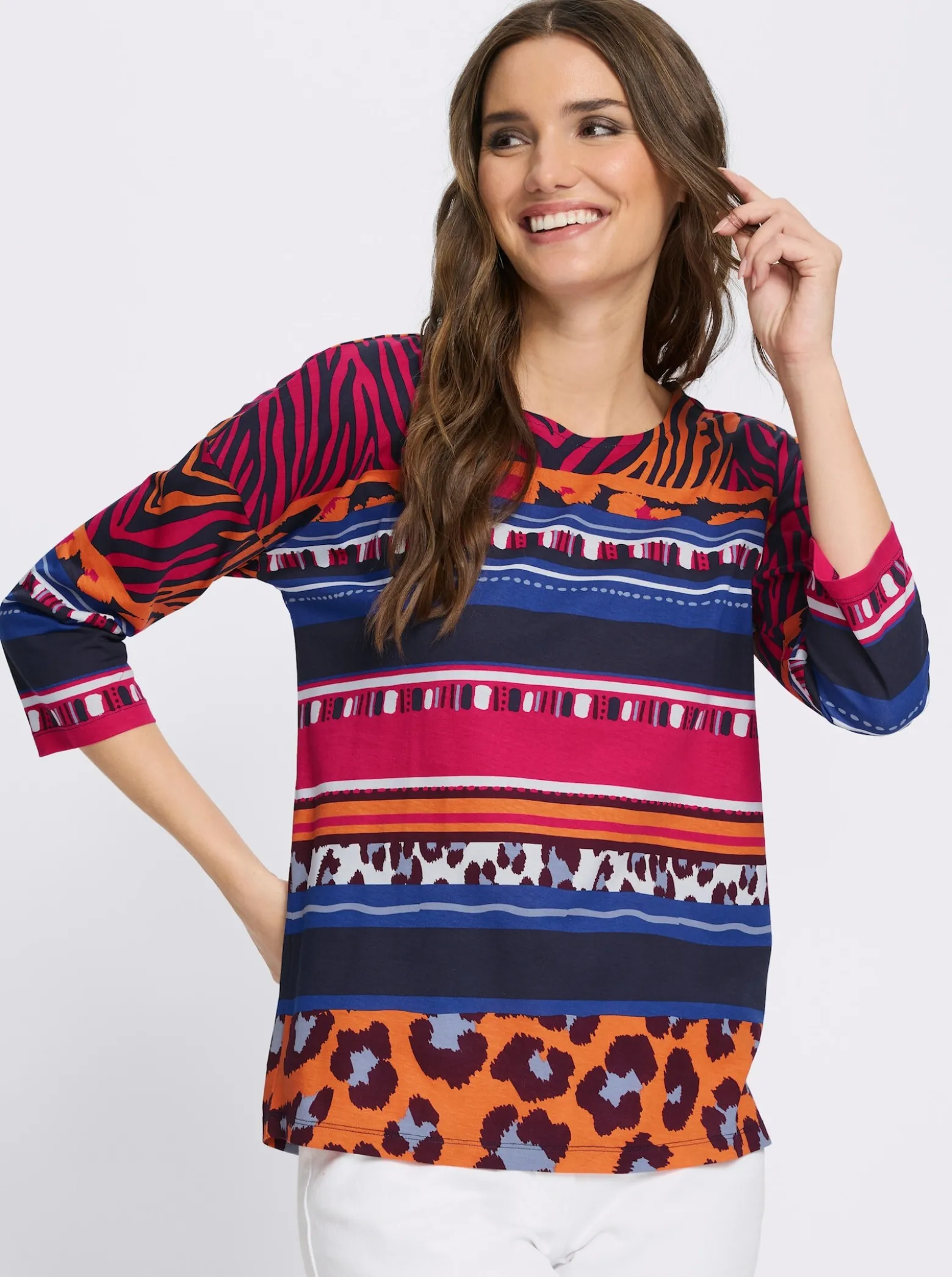 3/4-Arm-Shirt mit Animal-Streifen-Muster