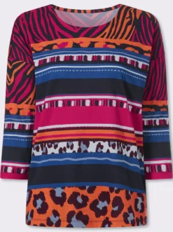 3/4-Arm-Shirt mit Animal-Streifen-Muster