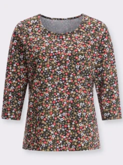 3/4-Arm-Shirt mit Blümchen-Muster