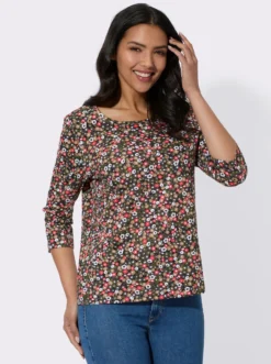 3/4-Arm-Shirt mit Blümchen-Muster