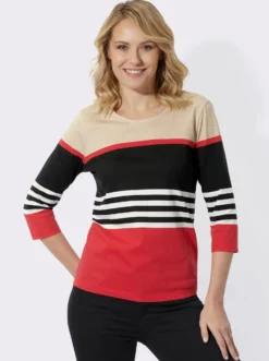 3/4-Arm-Shirt mit Blockstreifen und Ringeln