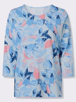 3/4-Arm-Shirt mit Blätter-Druck