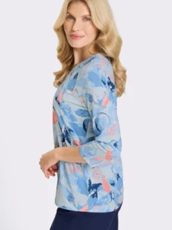 3/4-Arm-Shirt mit Blätter-Druck