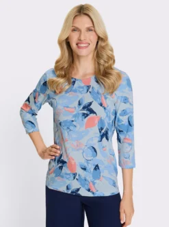 3/4-Arm-Shirt mit Blätter-Druck