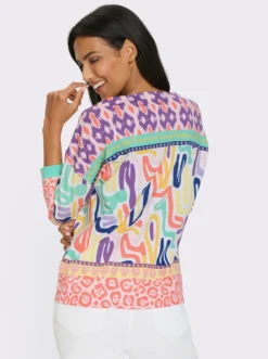 3/4-Arm-Shirt mit Bordüren-Print