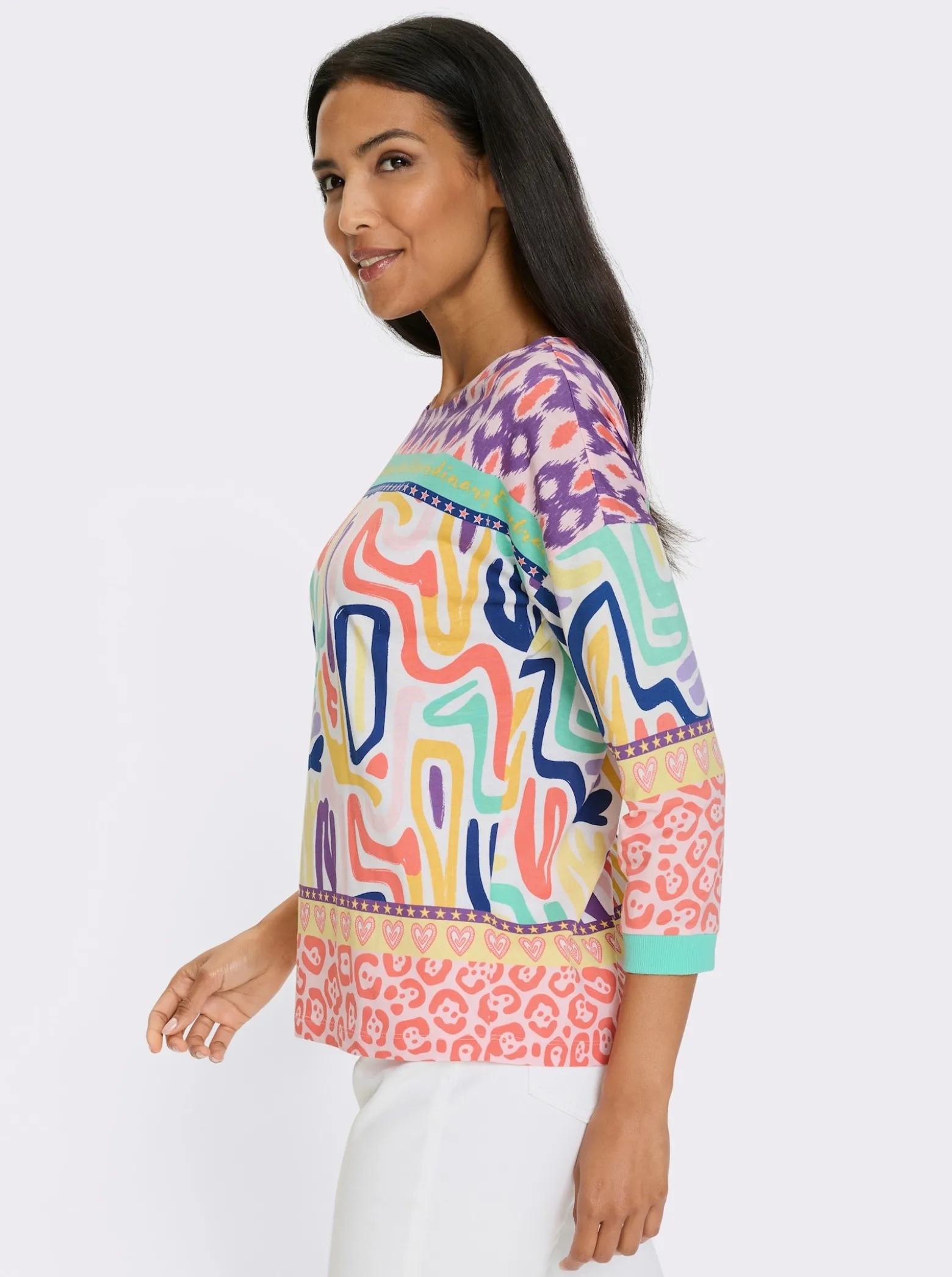 3/4-Arm-Shirt mit Bordüren-Print