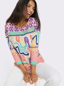 3/4-Arm-Shirt mit Bordüren-Print