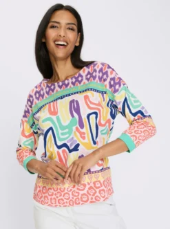 3/4-Arm-Shirt mit Bordüren-Print