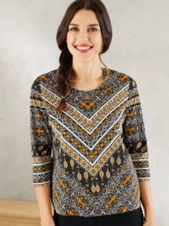 3/4-Arm-Shirt mit Ethno-Print
