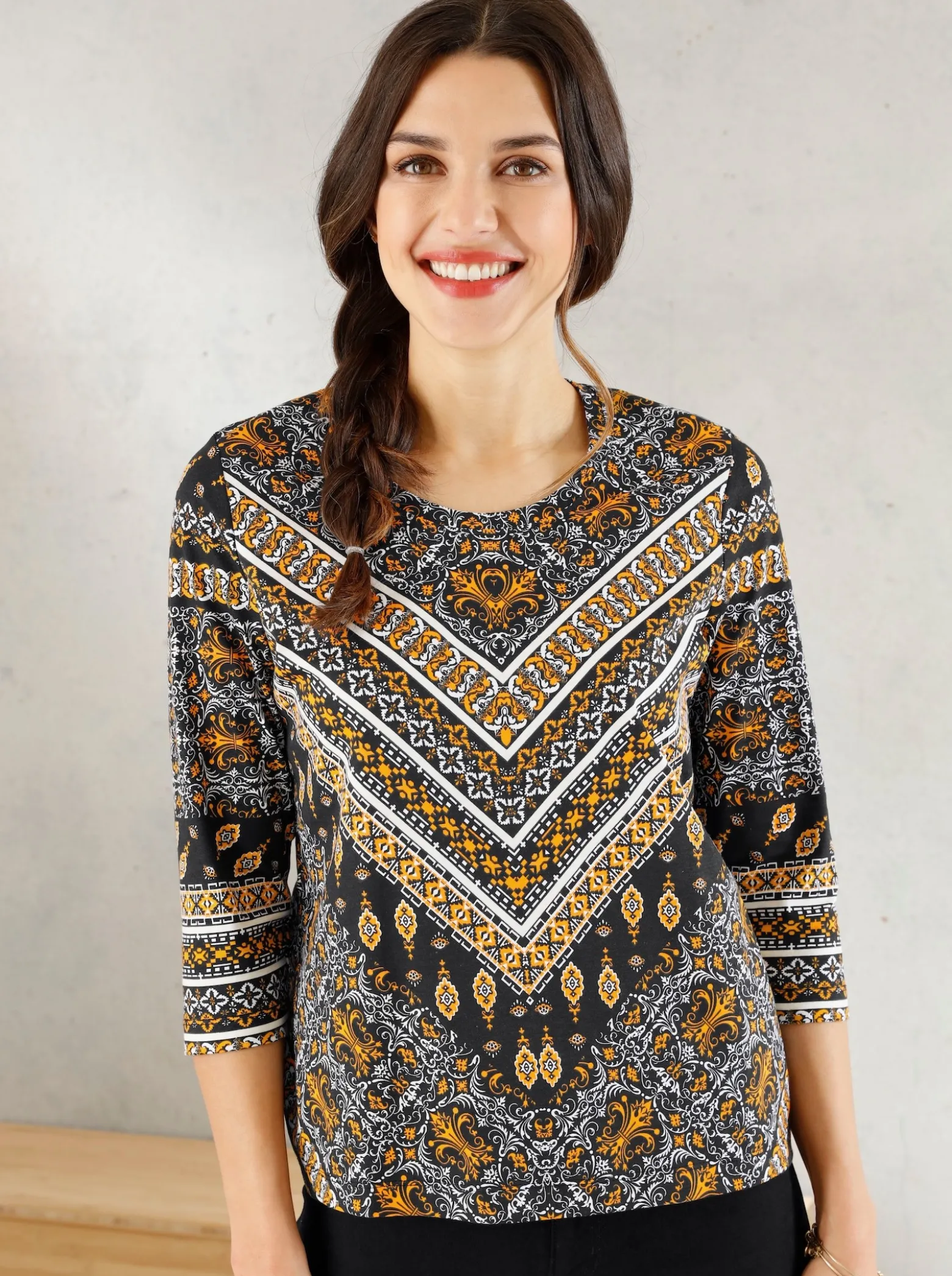 3/4-Arm-Shirt mit Ethno-Print