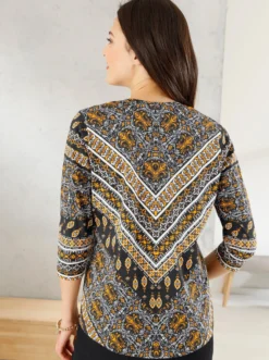3/4-Arm-Shirt mit Ethno-Print