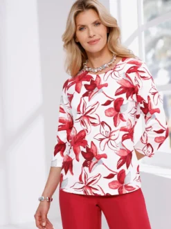 3/4-Arm-Shirt mit floralem Allover-Muster