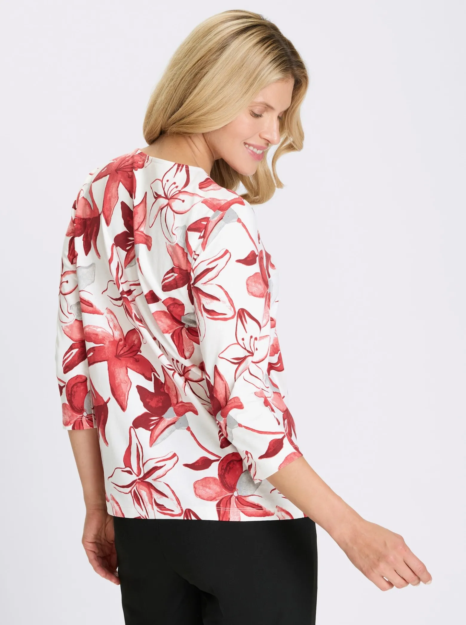 3/4-Arm-Shirt mit floralem Allover-Muster