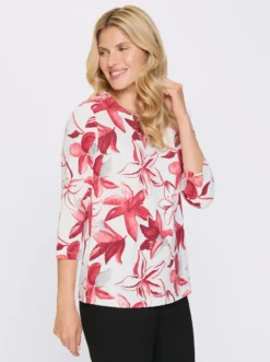 3/4-Arm-Shirt mit floralem Allover-Muster