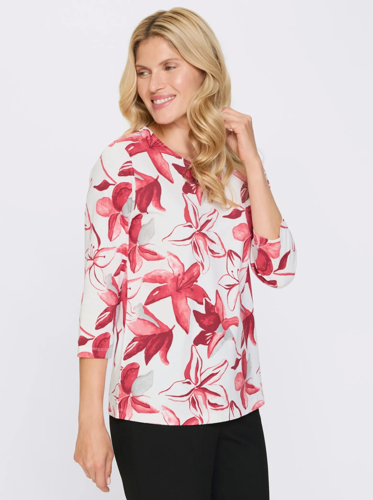 3/4-Arm-Shirt mit floralem Allover-Muster