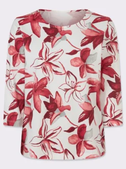 3/4-Arm-Shirt mit floralem Allover-Muster