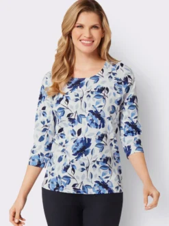 3/4-Arm-Shirt mit floralem Dessin