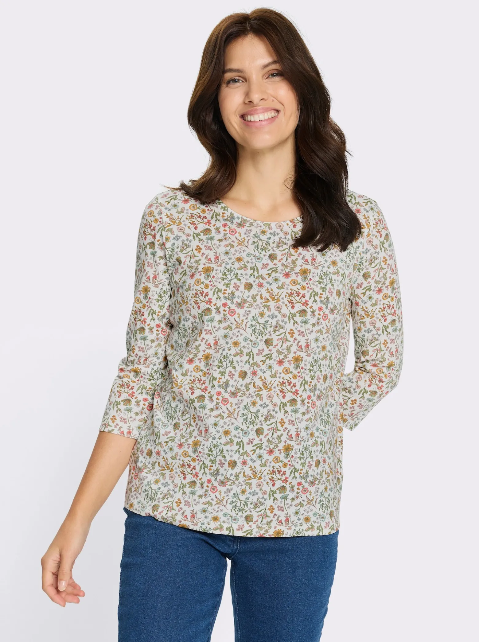 3/4-Arm-Shirt mit floralem Druck