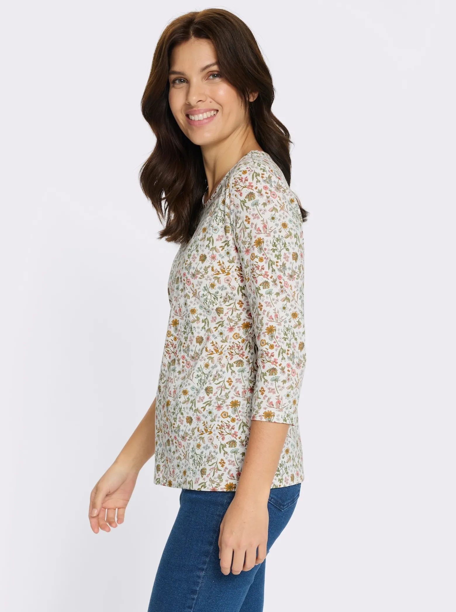 3/4-Arm-Shirt mit floralem Druck