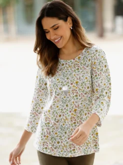 3/4-Arm-Shirt mit floralem Druck
