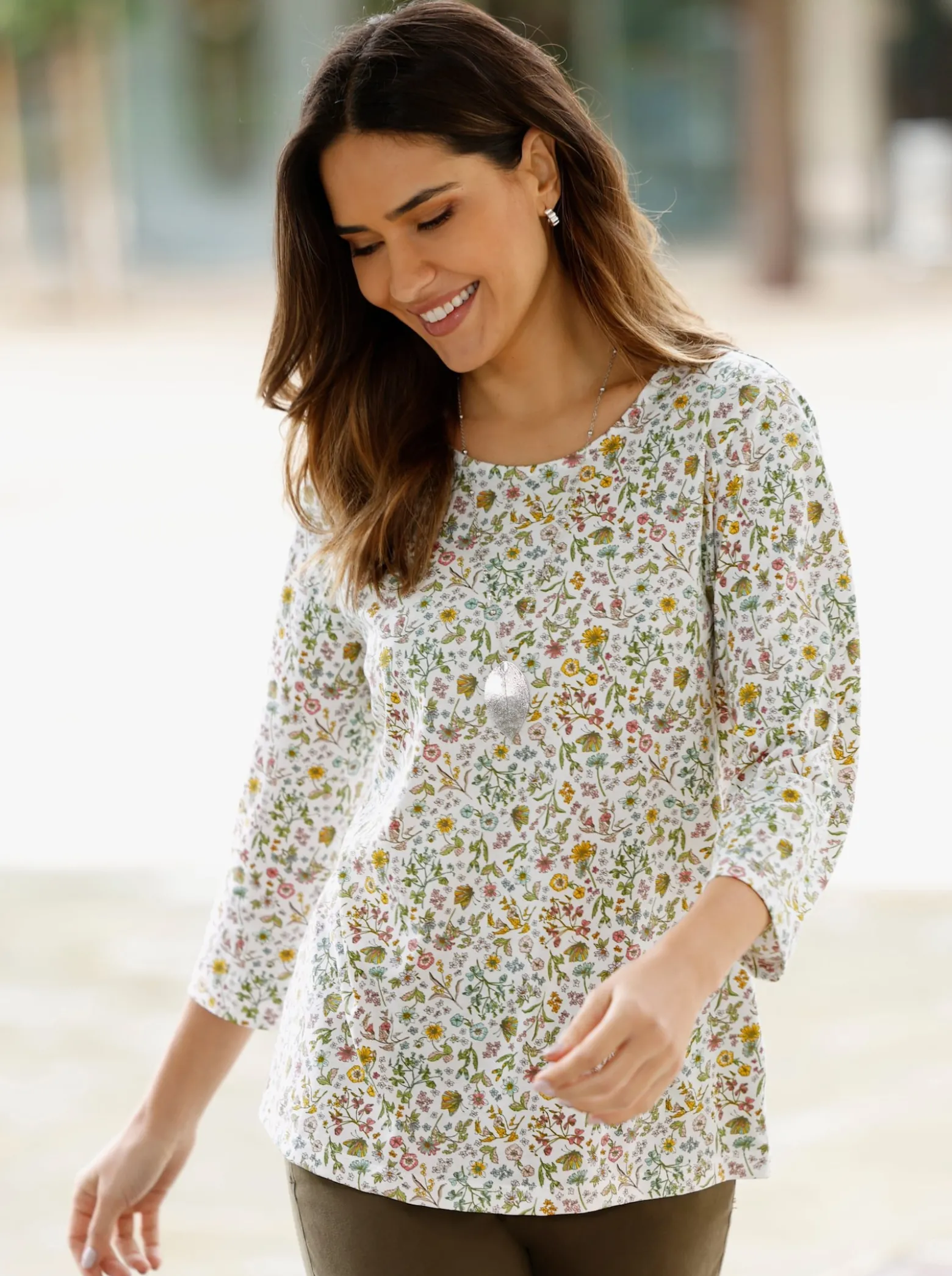 3/4-Arm-Shirt mit floralem Druck