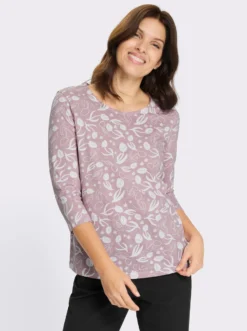 3/4-Arm-Shirt mit floralem Druck, Baumwolle