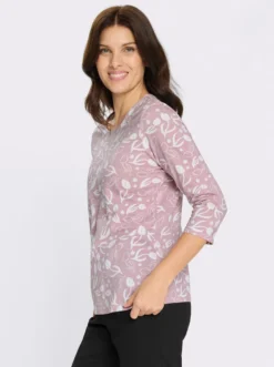 3/4-Arm-Shirt mit floralem Druck, Baumwolle