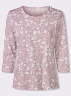 3/4-Arm-Shirt mit floralem Druck, Baumwolle
