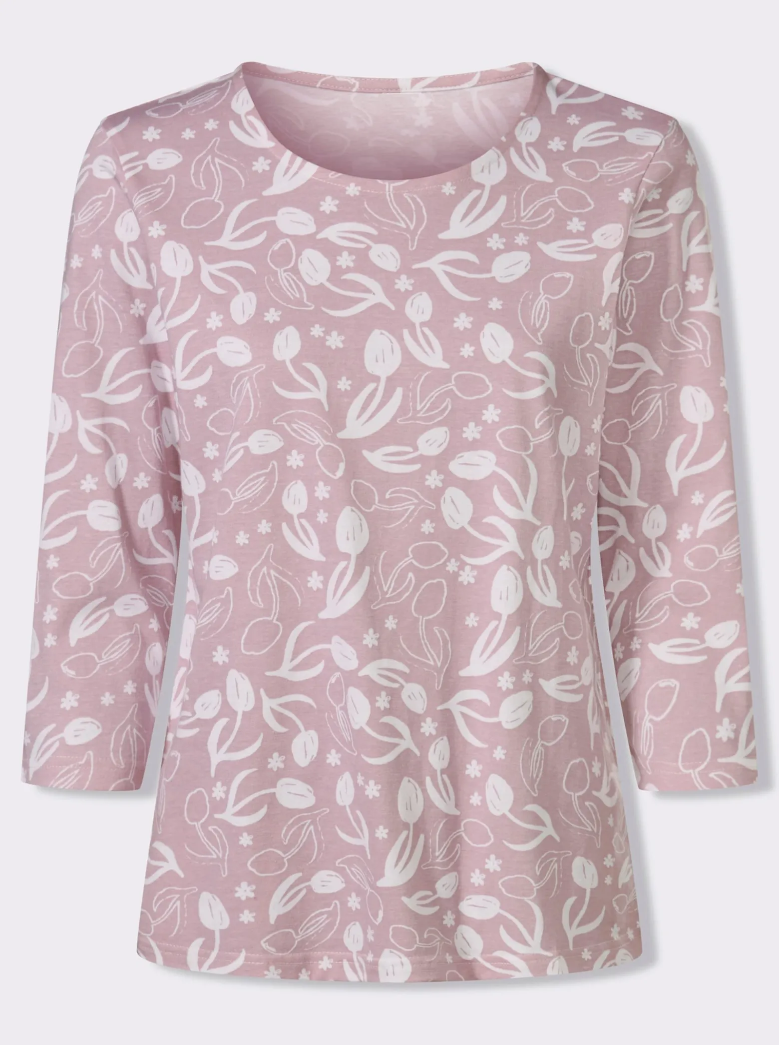 3/4-Arm-Shirt mit floralem Druck, Baumwolle