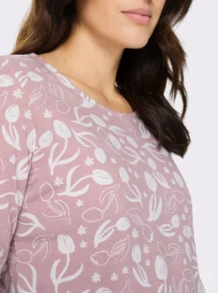 3/4-Arm-Shirt mit floralem Druck, Baumwolle