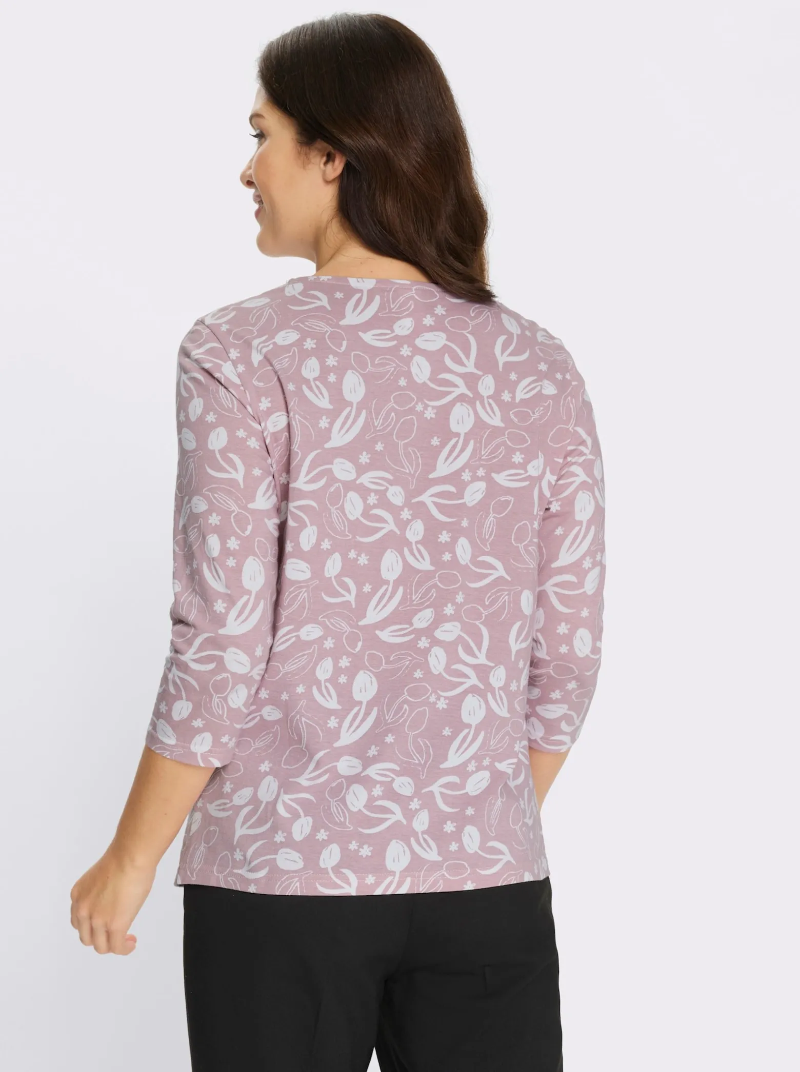 3/4-Arm-Shirt mit floralem Druck, Baumwolle