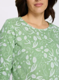 3/4-Arm-Shirt mit floralem Druck, Baumwolle