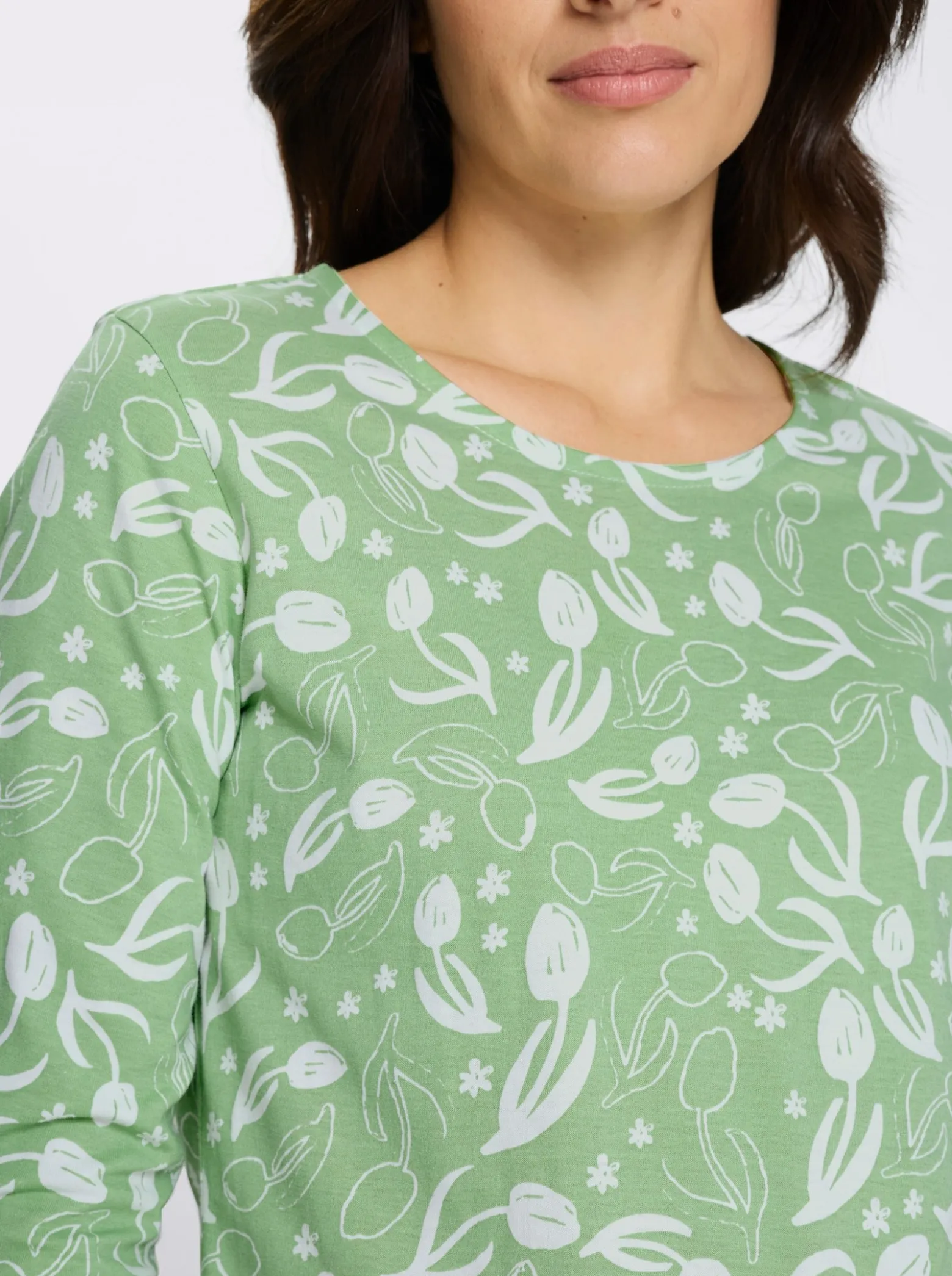 3/4-Arm-Shirt mit floralem Druck, Baumwolle