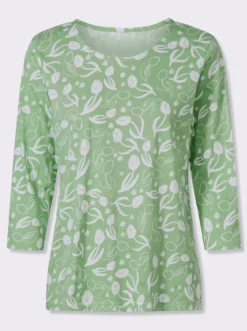 3/4-Arm-Shirt mit floralem Druck, Baumwolle
