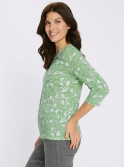 3/4-Arm-Shirt mit floralem Druck, Baumwolle