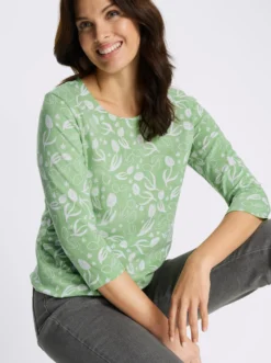 3/4-Arm-Shirt mit floralem Druck, Baumwolle