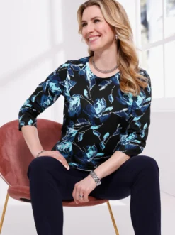 3/4-Arm-Shirt mit floralem Druck-Dessin