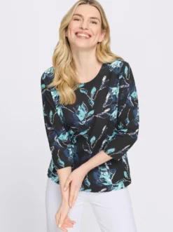 3/4-Arm-Shirt mit floralem Druck-Dessin