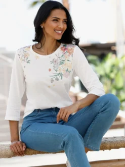 3/4-Arm-Shirt mit floralem Druckmuster