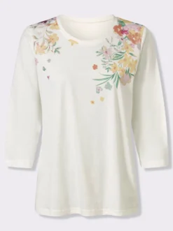 3/4-Arm-Shirt mit floralem Druckmuster