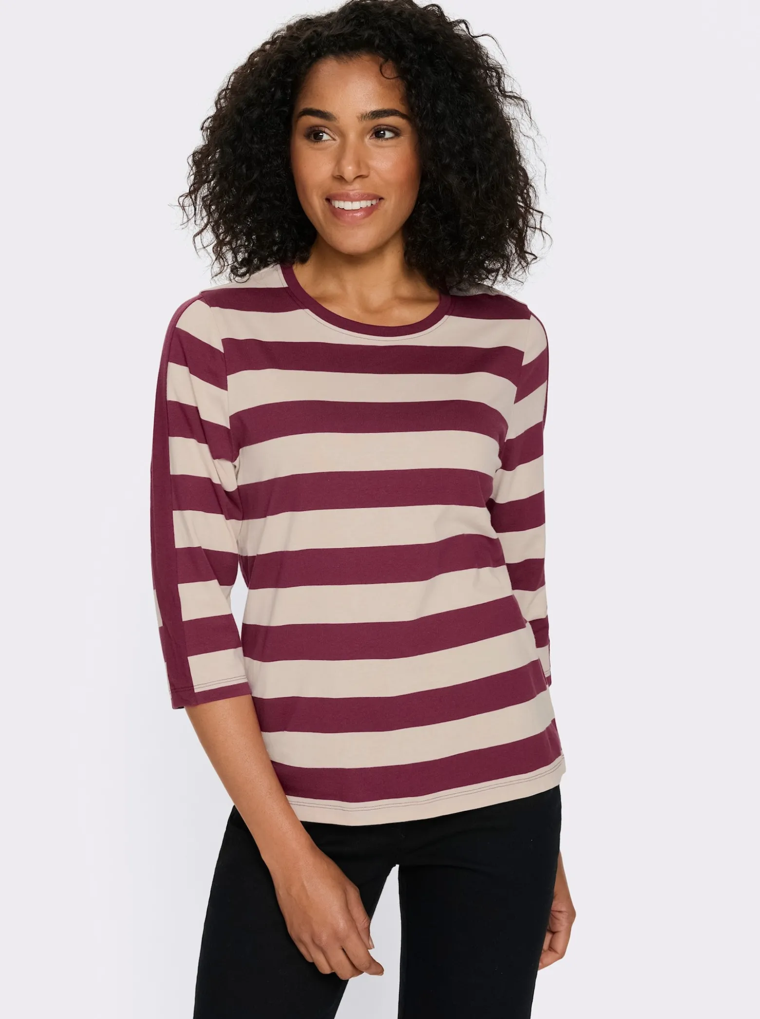 3/4-Arm-Shirt mit garngefärbten Streifen