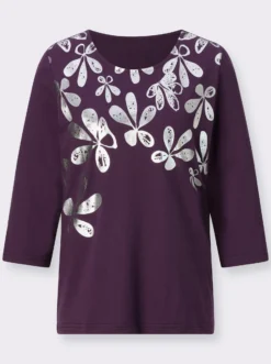 3/4-Arm-Shirt mit Glanz-Druck